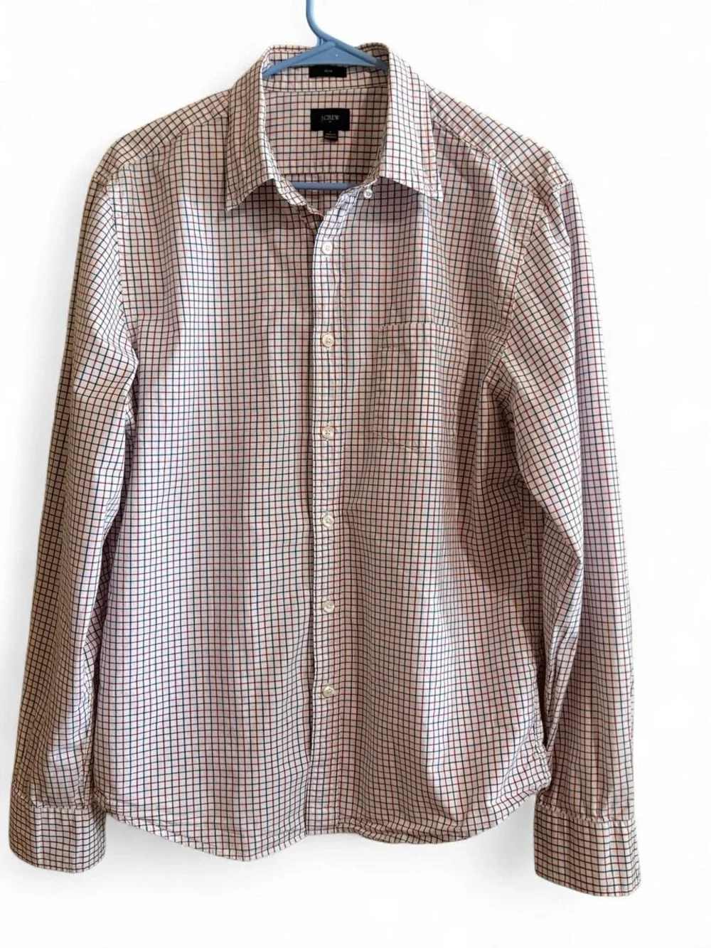 J. Crew Men's White and Red Grid Dress Shirt Sz L Slim
